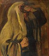 Leopold Kowalsky Jewish man wrapped in a prayer shawl painting